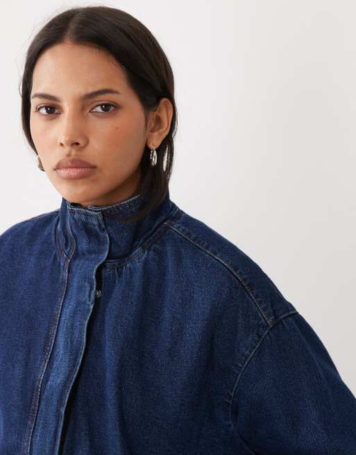 New Look funnel neck denim jacket in dark blue, 2 of 4