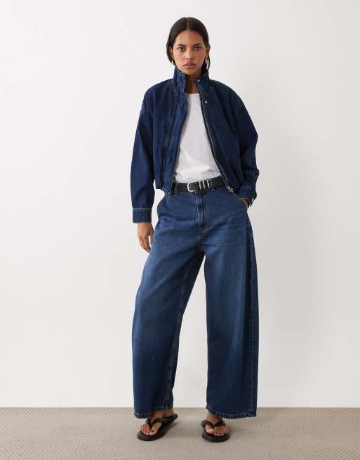 New Look funnel neck denim jacket in dark blue, 3 of 4
