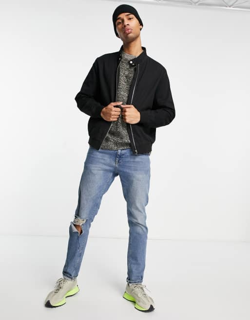 ASOS DESIGN harrington jacket with funnel neck in black