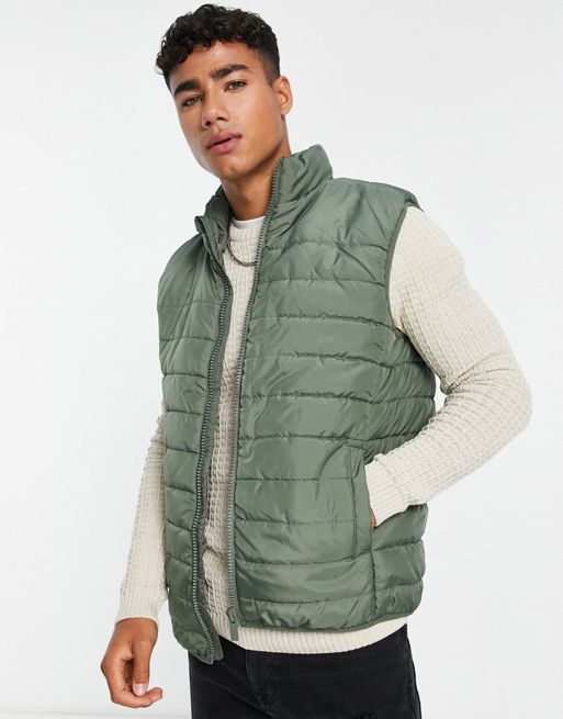 New Look funnel neck lightweight vest in green | ASOS
