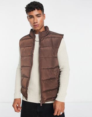 New Look funnel neck puffer gilet in brown