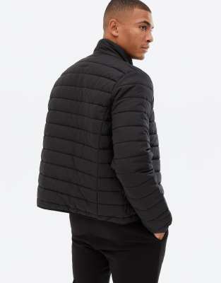 black puffer jacket funnel neck