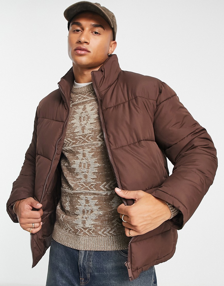 New Look funnel neck puffer in brown