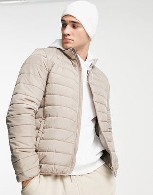 New Look funnel neck puffer in stone