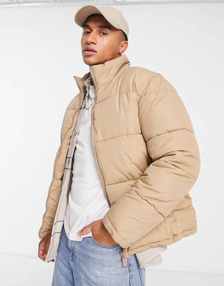 New Look funnel neck puffer in stone-Neutral