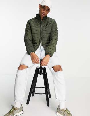 New Look funnel neck puffer jacket in khaki - ASOS Price Checker