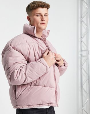 New Look funnel neck puffer jacket in pink