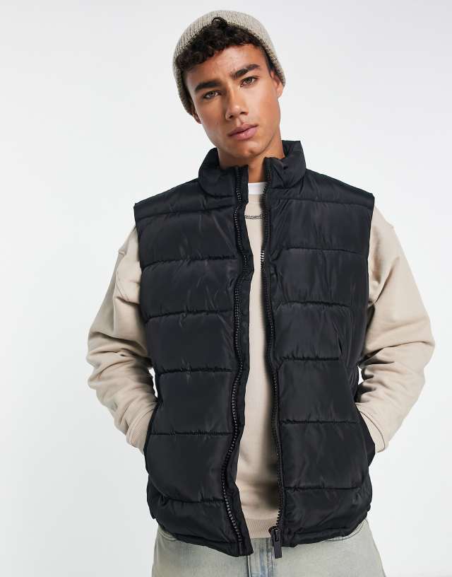 New Look funnel neck puffer vest in black