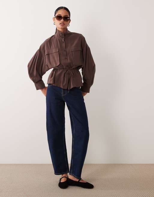 New Look funnel neck shacket with cinch waist co-ord in brown, 2 of 4