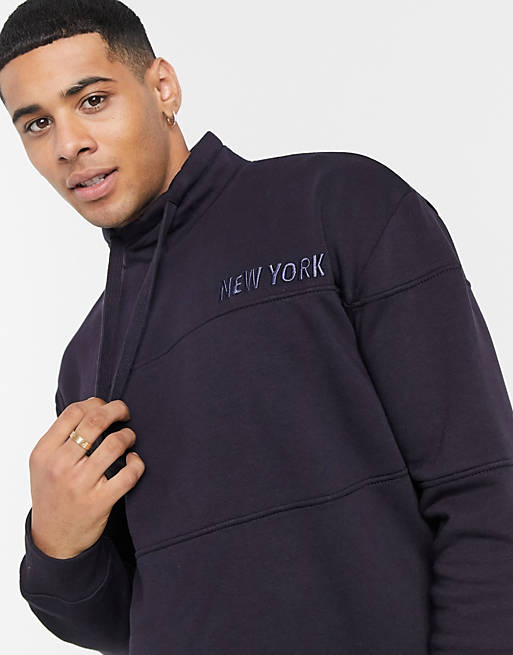 New Look funnel neck sweat with New York print in navy