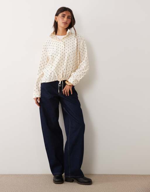 New Look funnel neck windbreaker-style shirt in cream polka dot, 2 of 4