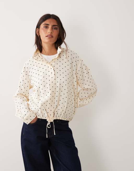 New Look funnel neck windbreaker-style shirt in cream polka dot, 3 of 4