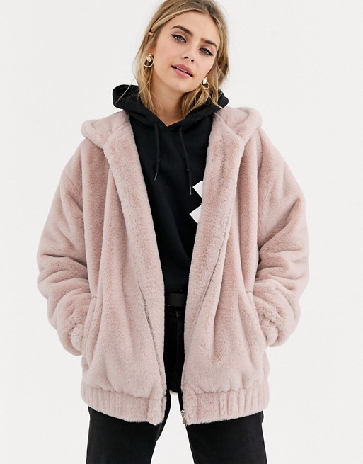 New Look fur bomber in pale pink