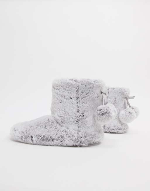 New Look fur boot slippers in grey | ASOS