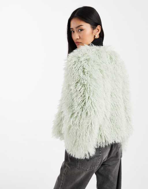 New Look fur coat in light green, 4 of 4