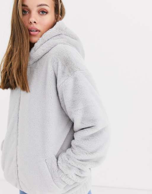 New look faux on sale fur hooded bomber jacket