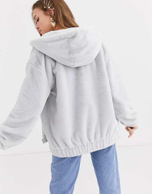 Grey hooded bomber on sale jacket