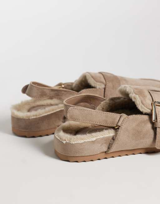 New Look fur lined mule in beige, 4 of 4
