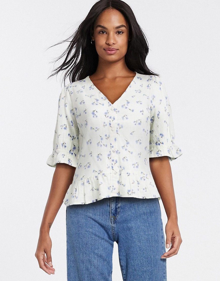 New Look - Gebloemde peplum blouse met wit patroon