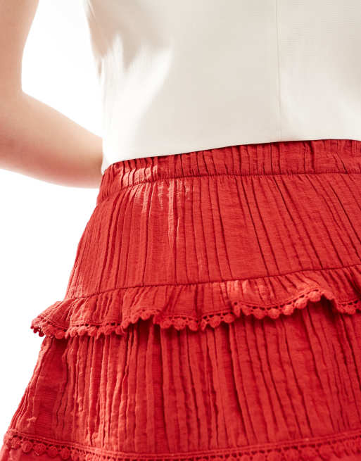 New Look - Geborduurde mini rok met stroken in rood, 3 van 5