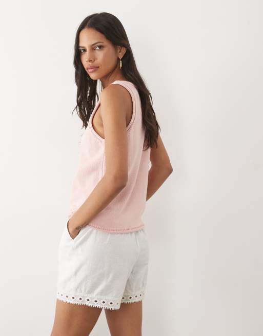 New Look - Geborduurde short met kanten detail in wit, 4 van 5