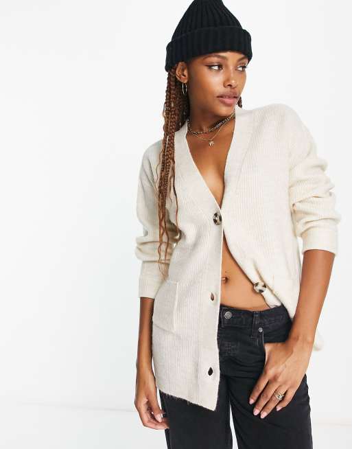 New Look - Gebreid boyfriend vest in lichtbeige