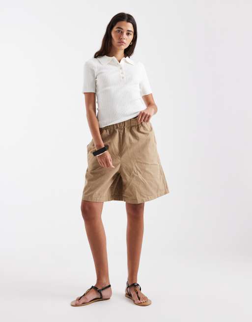 New Look - Gebreid poloshirt met korte mouwen in crème, 4 van 4