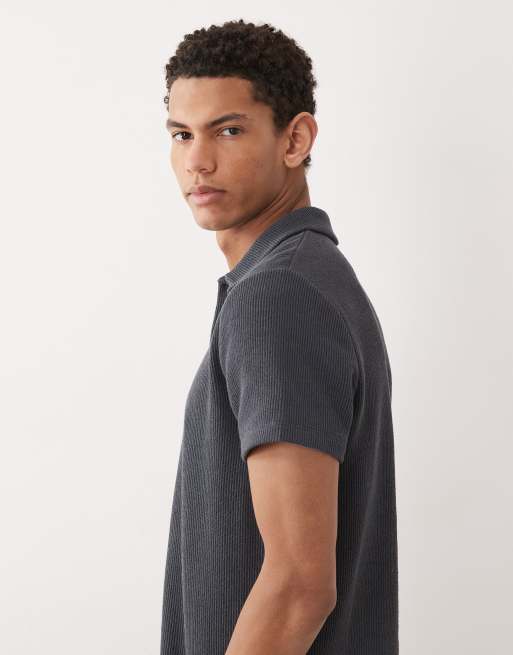 New Look - Gebreid poloshirt met textuur in blauw, 4 van 5