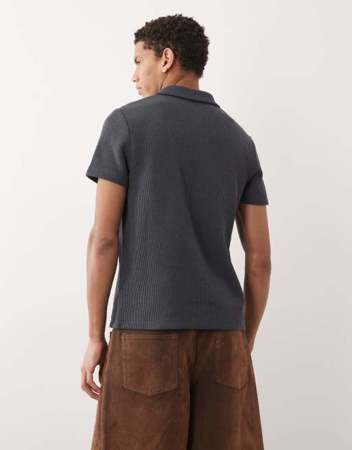 New Look - Gebreid poloshirt met textuur in blauw, 5 van 5