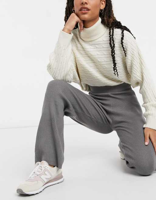 New Look - Gebreide broek met wijde pijpen in middengrijs, co-ord set