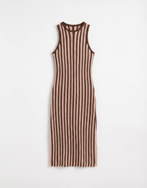 New Look - Gebreide gestreepte maxi jurk in roze en bruin, 5 van 7