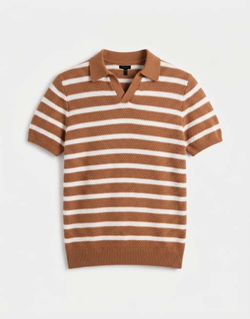 New Look - Gebreide gestreepte polo in oranje, 6 van 7
