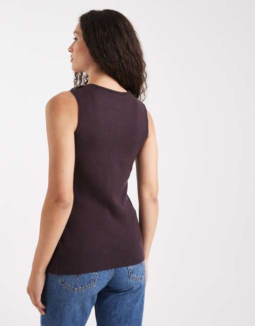 New Look - Gebreide gilet met knoopsluiting in paars, 4 van 4