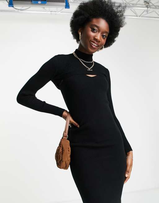 New Look - Gebreide jurk met uitsnijding in zwart