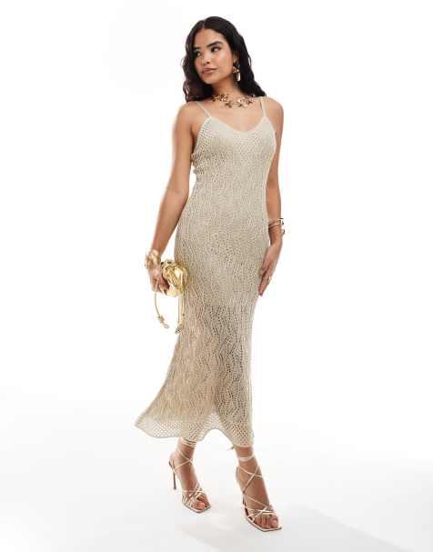 New Look - Gebreide midi jurk in metallic goud - view 1