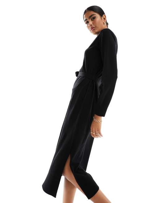 New Look - Gebreide midi-jurk met riem in zwart, 2 van 4