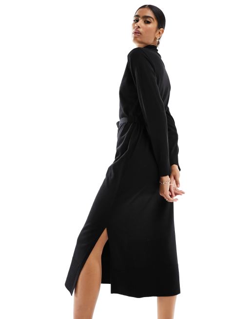 New Look - Gebreide midi-jurk met riem in zwart, 4 van 4