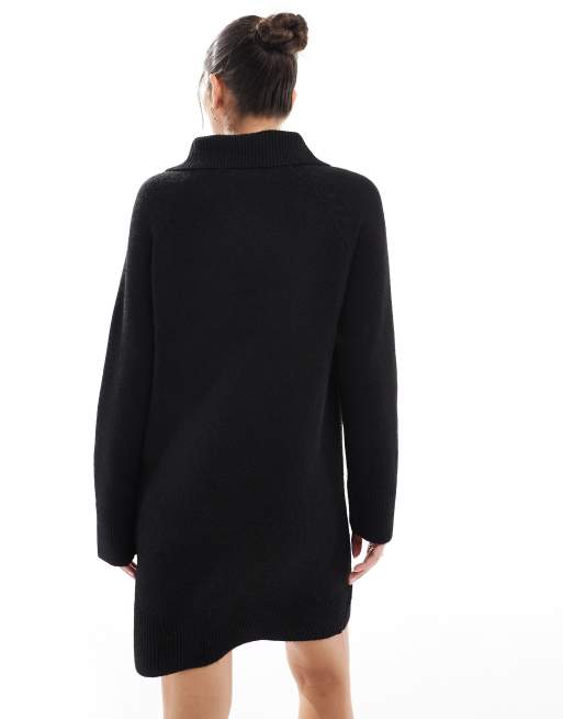 New Look - Gebreide mini jurk met korte rits in zwart, 4 van 4