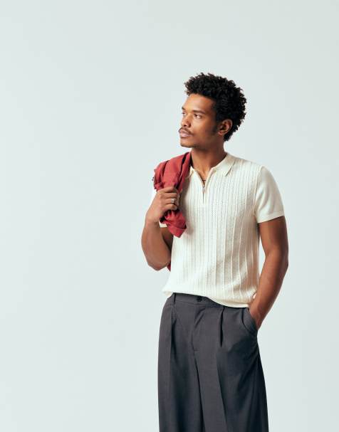 New Look - Gebreide polotop met textuur in crème - view 1