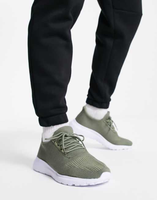 New Look Gebreide sneakers in donker kaki ASOS