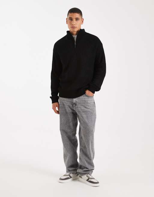 New Look - Gebreide visserstrui met 1/4 rits in zwart, 2 van 5