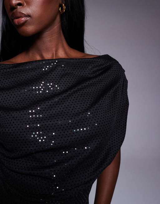 New Look - Gedrapeerde top met lovertjes in zwart, 4 van 4