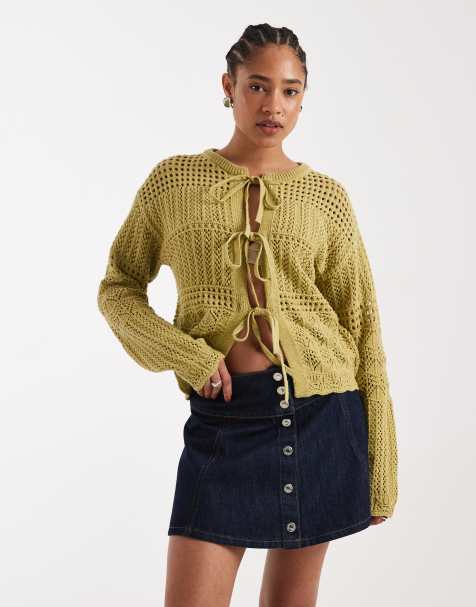 New Look - Gehaakt vest met gestrikte voorkant in groen - view 1