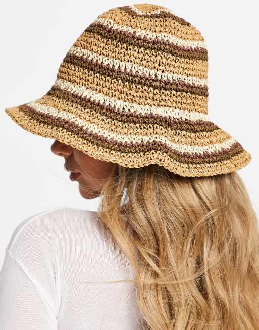 New Look - Gehaakte bucket hat in lichtbruin met bruin, 2 van 4