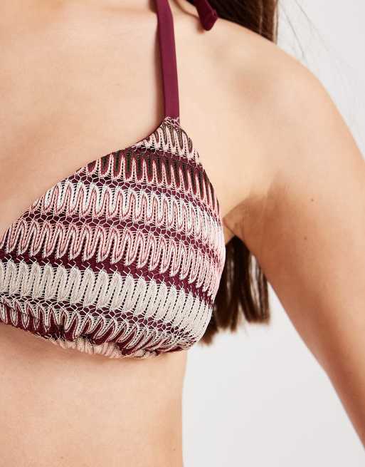 New Look - Gehaakte gestreepte triangel-bikinitop in roze, 3 van 4