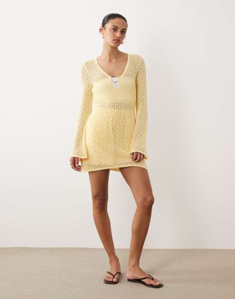 New Look - Gehaakte kaftan met ringdetail in geel - view 1