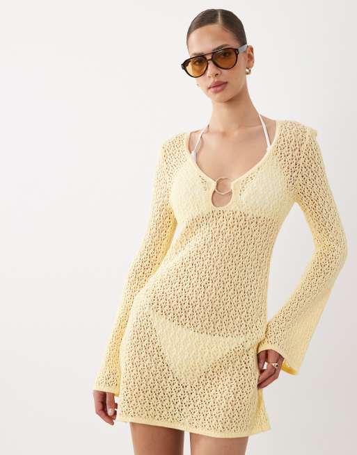 New Look - Gehaakte kaftan met ringdetail in geel, 2 van 4