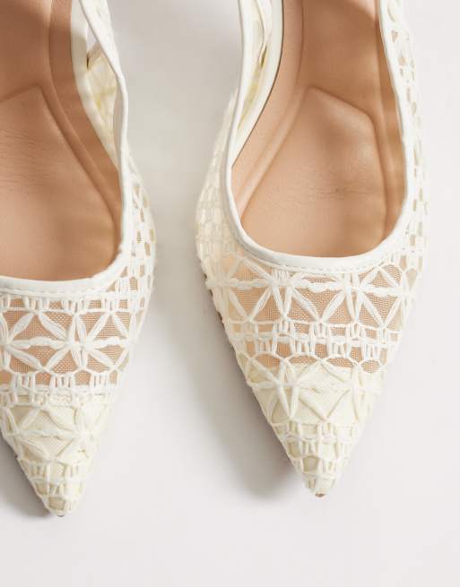 New Look - Gehaakte slingback schoenen met hak in crème, 2 van 4