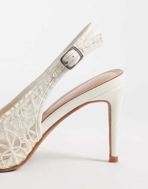 New Look - Gehaakte slingback schoenen met hak in crème, 3 van 4