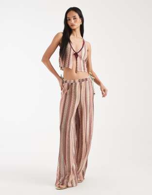 New Look - Gehäkelte Hose in Rosa mit Streifen, Kombiteil